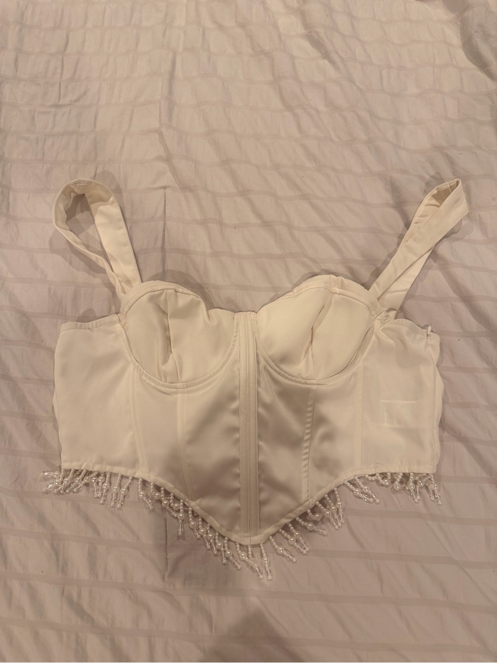 Missguided XL Cream Beaded Bustier Crop Top